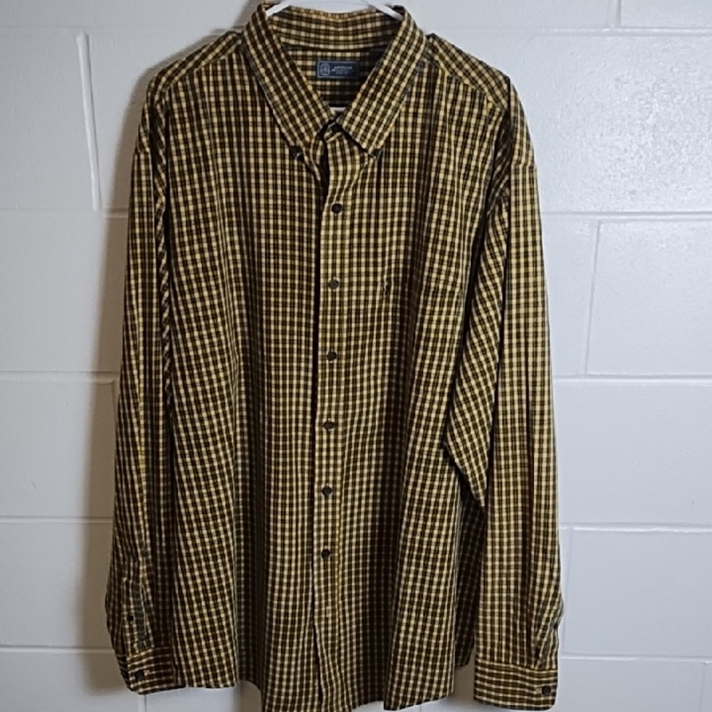Black & Yellow Plaid Soft Button-Down Shirt Pen‎ Pocket